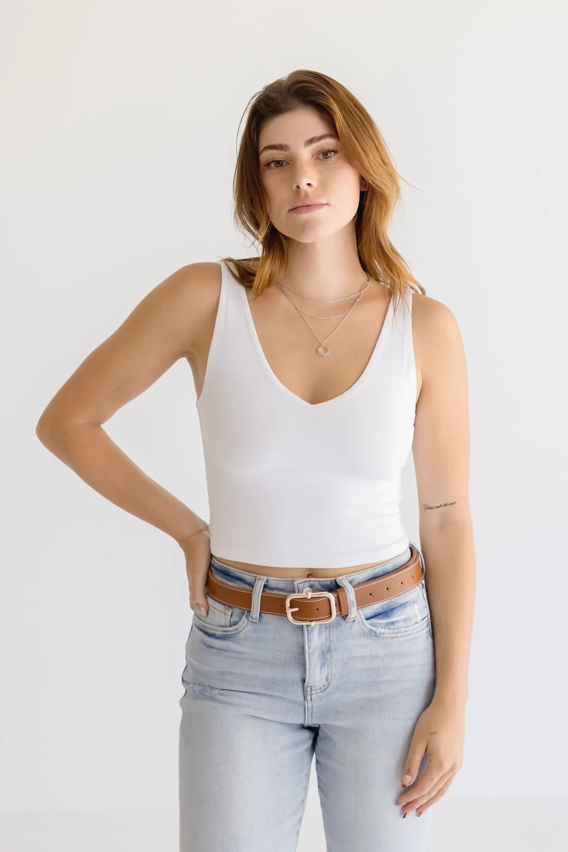 Jane Contrast Stitched Knob Bar Buckle Belt Cognac