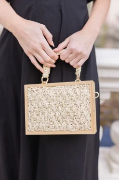 Janelle Straw Box Purse Beige