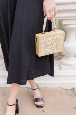 Janelle Straw Box Purse Beige