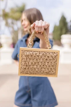 Janelle Straw Box Purse Taupe