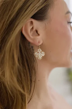 Janis Pearl Clover Charm Earrings Gold