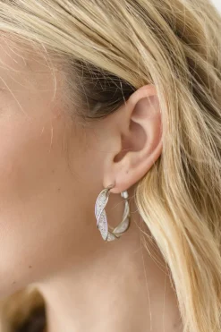 Jaxx Twisted Metallic Mesh Hoop Earrings Silver