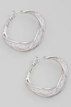 Jaxx Twisted Metallic Mesh Hoop Earrings Silver