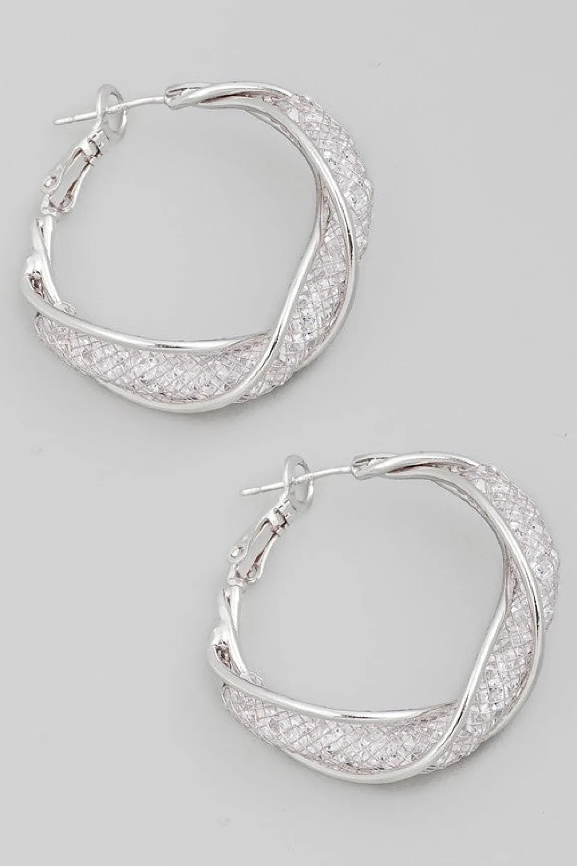 Jaxx Twisted Metallic Mesh Hoop Earrings Silver