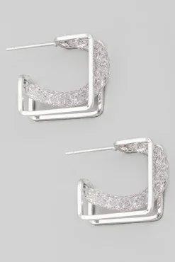 Jaye Metallic Mesh Square Hoop Earrings Silver