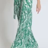 Jeanette High Waist Tie Paisley Print Wide Leg Pants Green