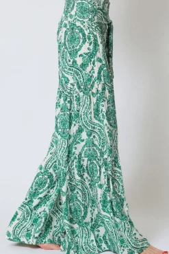 Jeanette High Waist Tie Paisley Print Wide Leg Pants Green