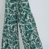 Jeanette High Waist Tie Tropical Print Wide Leg Pants Green