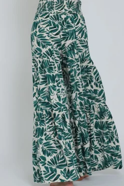 Jeanette High Waist Tie Tropical Print Wide Leg Pants Green