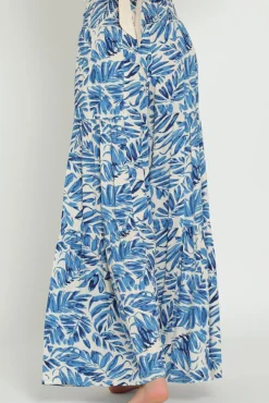 Jeanette High Waist Tie Tropical Print Wide Leg Pants Blue