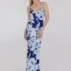 Jennifer Sleeveless Floral Print Back Tie Maxi Dress Navy