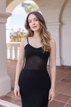 Jenny Sleeveless Crochet Midi Dress Black