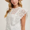 Jocelyn Flutter Sleeve Crochet Lace Top White