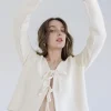 Joelle Long Sleeve Bow Tie Knit Cardigan Sweater Beige