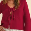 Joelle Long Sleeve Bow Tie Knit Cardigan Sweater Red