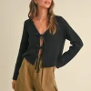 Joelle Long Sleeve Bow Tie Knit Cardigan Sweater Black