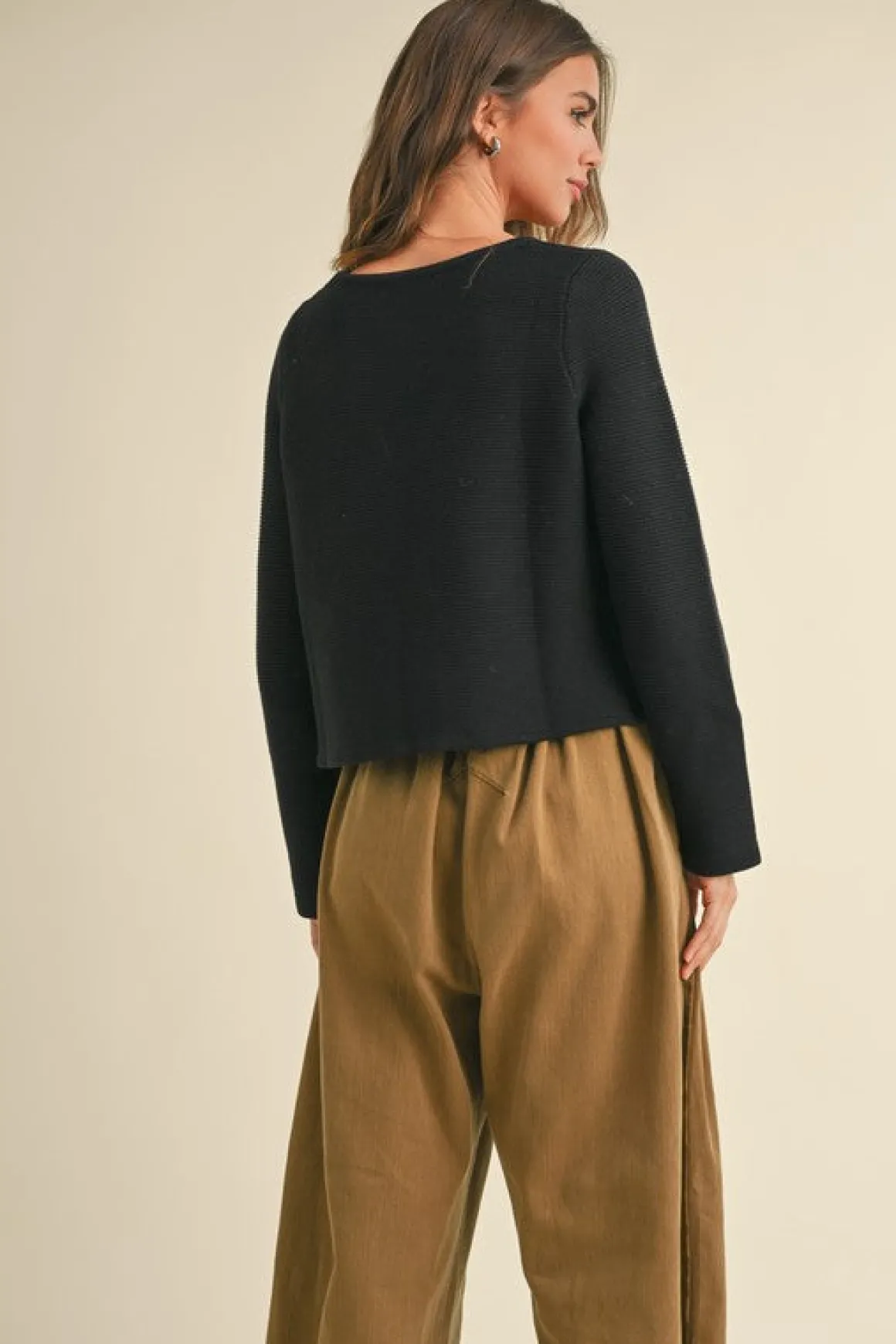 Joelle Long Sleeve Bow Tie Knit Cardigan Sweater Black