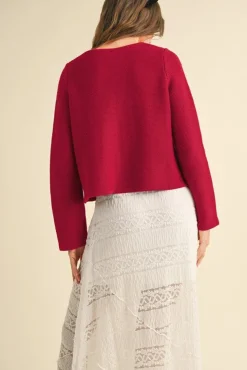 Joelle Long Sleeve Bow Tie Knit Cardigan Sweater Red