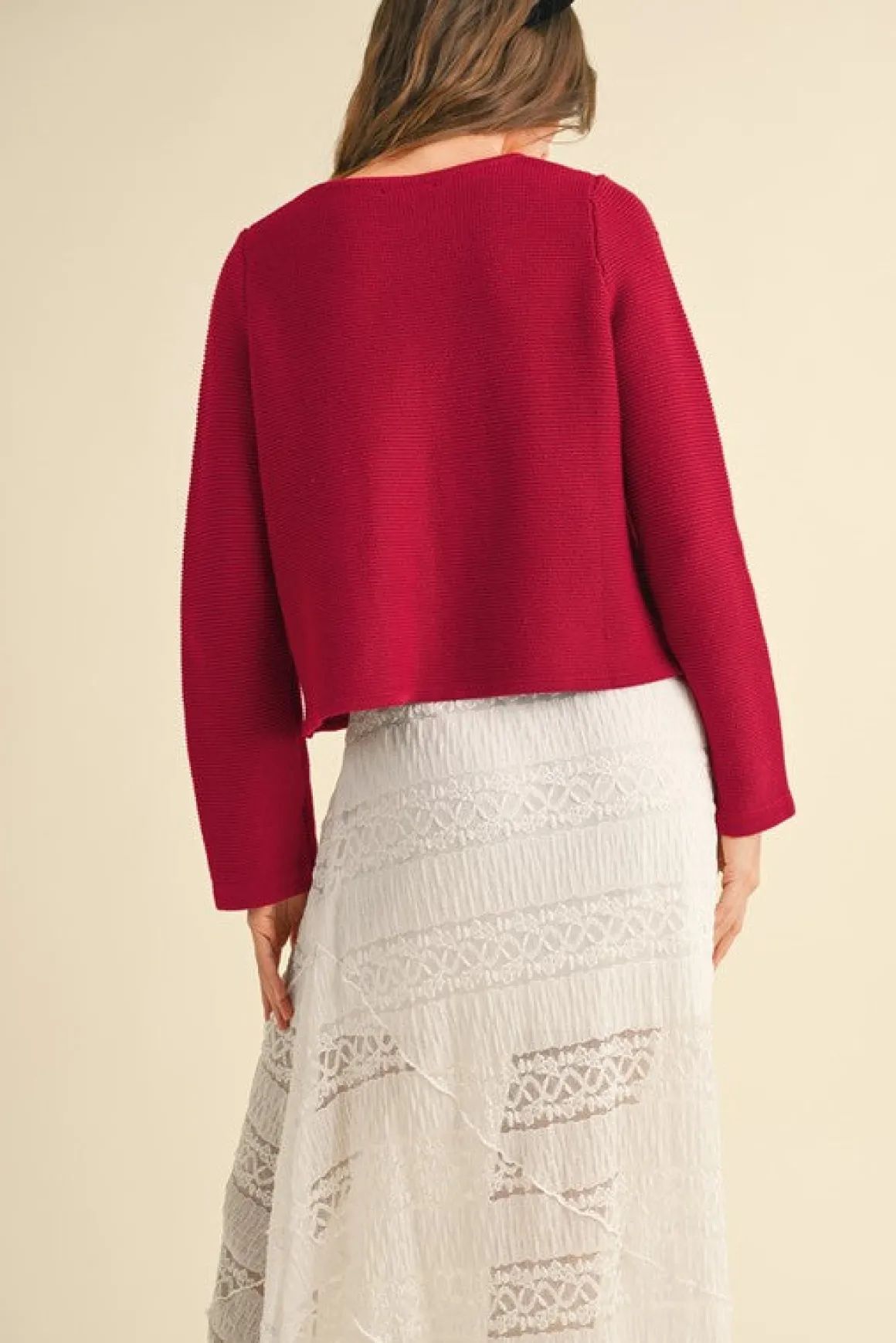 Joelle Long Sleeve Bow Tie Knit Cardigan Sweater Red