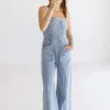 Joey Sleeveless Wide Leg Denim Jumpsuit Light Wash