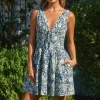 Jolie Sleeveless Corset Floral Print Mini Dress Navy