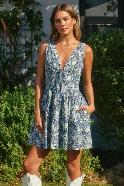 Jolie Sleeveless Corset Floral Print Mini Dress Navy