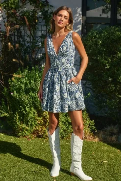 Jolie Sleeveless Corset Floral Print Mini Dress Navy