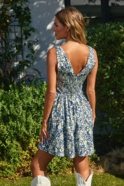 Jolie Sleeveless Corset Floral Print Mini Dress Navy