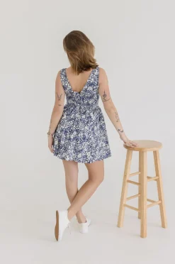 Jolie Sleeveless Corset Floral Print Mini Dress Navy