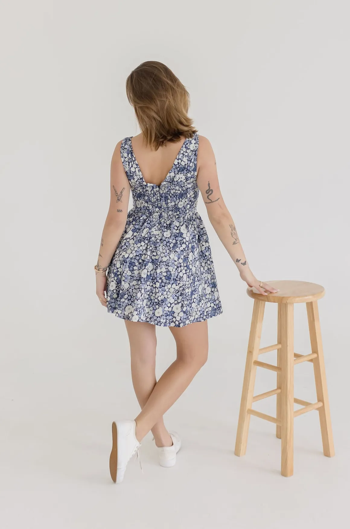 Jolie Sleeveless Corset Floral Print Mini Dress Navy