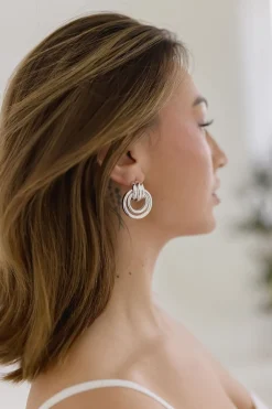 Jordana Stacked Drop Hoop Earrings Silver