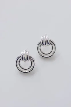 Jordana Stacked Drop Hoop Earrings Silver