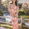 Josephine Sleeveless Floral Print Satin Slip Midi Dress Pink