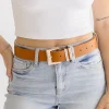 Julia Square Metal Buckle Vegan Leather Belt Cognac