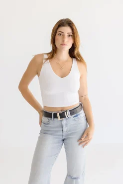 Julia Square Metal Buckle Vegan Leather Belt Black