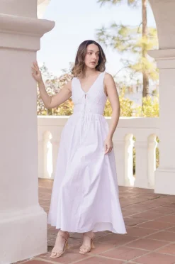Julianne Sleeveless Pleated Front Tie Maxi Dress White
