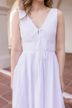 Julianne Sleeveless Pleated Front Tie Maxi Dress White