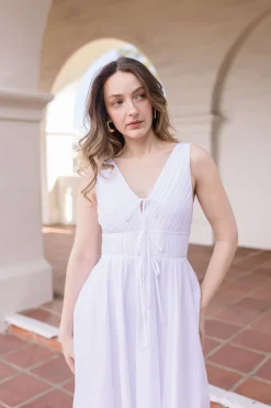 Julianne Sleeveless Pleated Front Tie Maxi Dress White