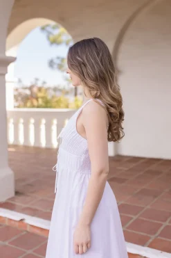 Julianne Sleeveless Pleated Front Tie Maxi Dress White