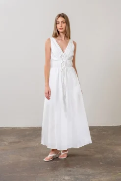 Julianne Sleeveless Pleated Front Tie Maxi Dress White