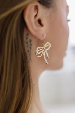 Juliette Pearl Wire Bow Tie Earrings Gold