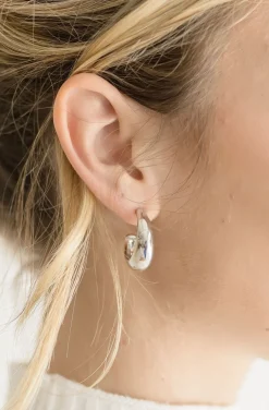 Kacie Chunky Semi Hoop Earrings Silver