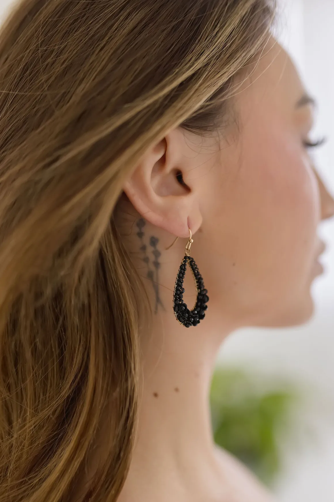 Kalissa Beaded Teardrop Earrings Black