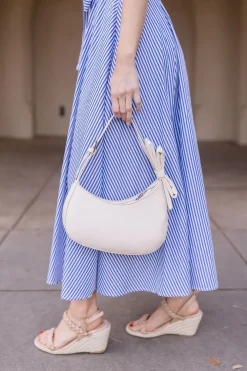 Kate Vegan Leather Bow Charm Shoulder Purse Ivory