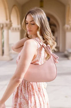 Kate Vegan Leather Bow Charm Shoulder Purse Pink
