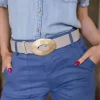 Katie Hammered Oval Buckle Belt Taupe