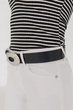 Katie Hammered Oval Buckle Belt Silver