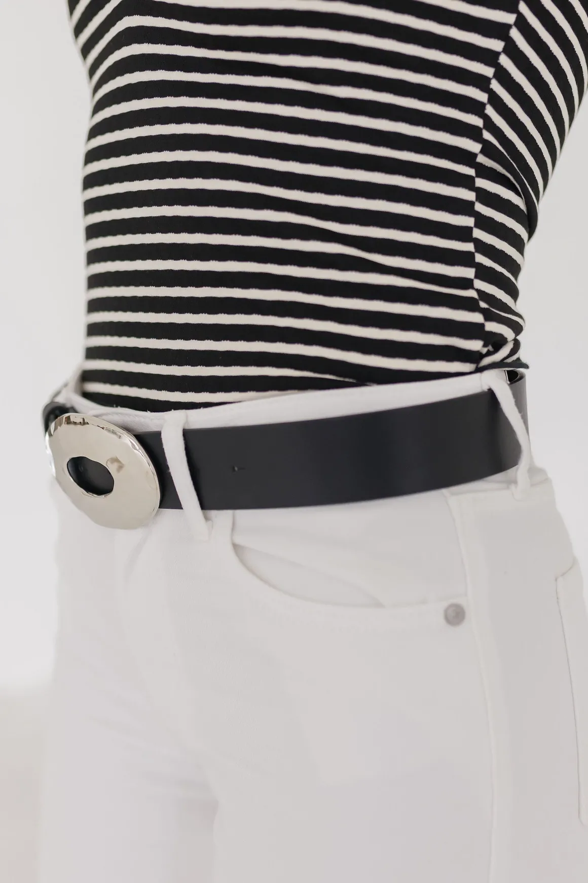 Katie Hammered Oval Buckle Belt Silver