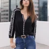 Katrina Embroidered Long Sleeve Top Black