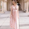 Keisha Sleeveless Paisley Print Scalloped Midi Dress Pink